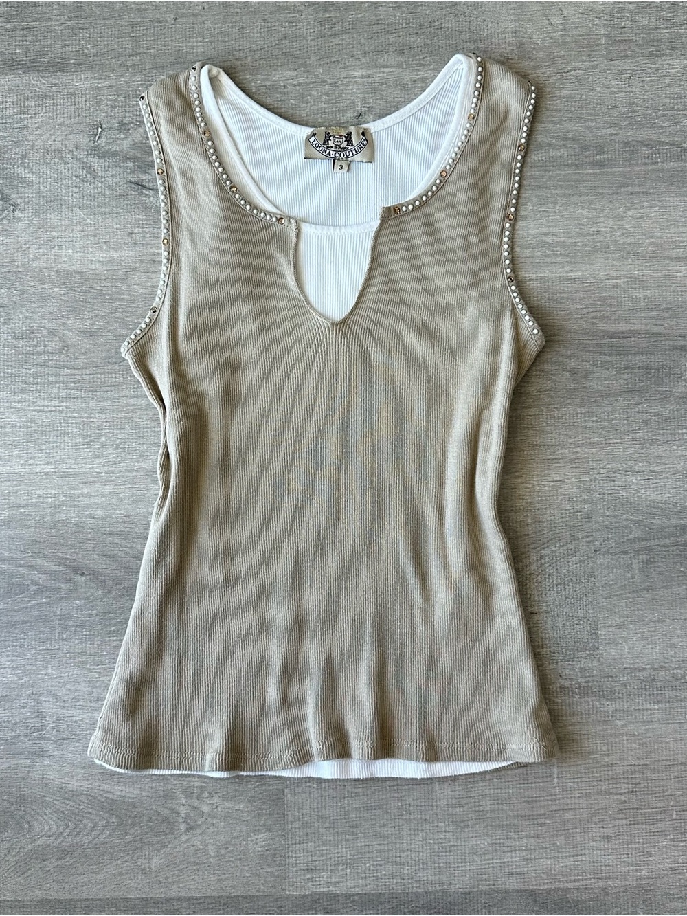 Vintage Loona Couture Paris Layered Tank top with rhinestone trim made in France